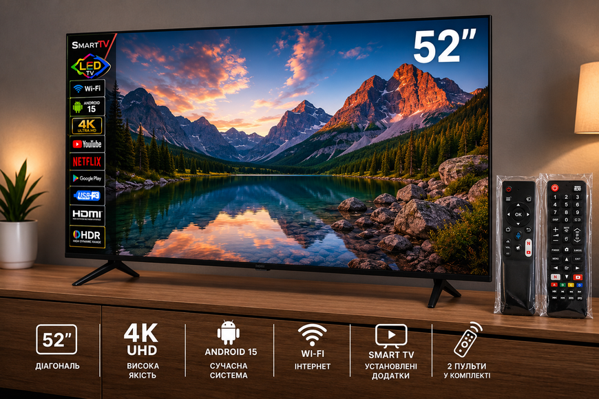 Телевізор 52&Prime; Smart TV Android 15 4K UHD з Wi-Fi 004 фото